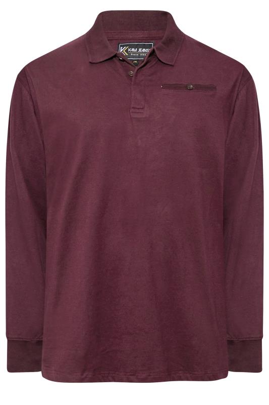 KAM Big & Tall Burgundy Red Long Sleeve Polo Shirt 3