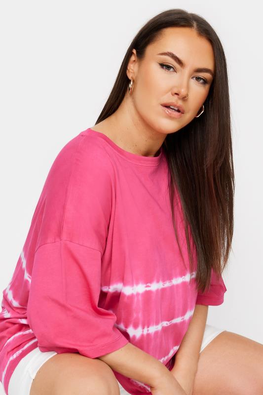 YOURS Plus Size Pink Tie Dye Boxy T-Shirt | Yours Clothing 4