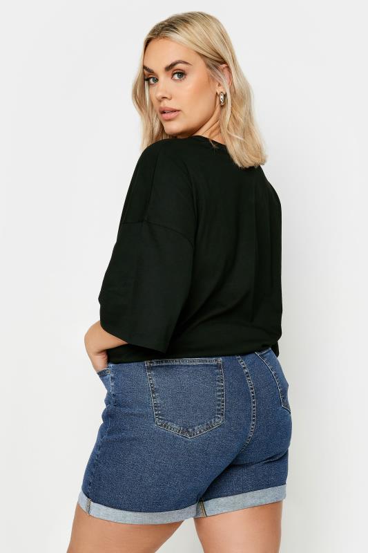 YOURS Plus Size Dark Blue Turn Up Stretch MOM Shorts | Yours Clothing 3