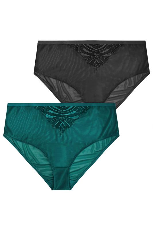 YOURS Plus Size 2 PACK Black & Green Leaf Embossed High Waisted Briefs | Yours Clothing 7