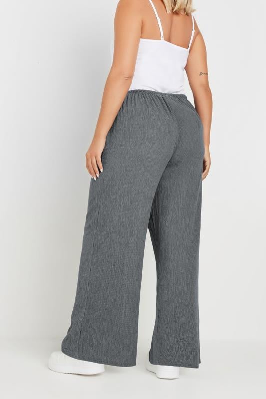 YOURS Plus Size Grey Textured Wide Leg Trousers | Yours Clothing 3