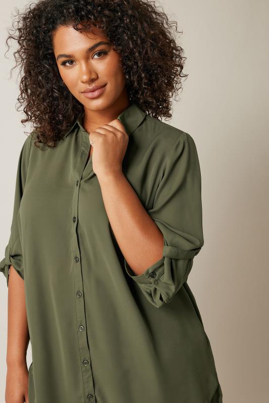 EVANS Plus Size Khaki Green Tab Sleeve Shirt | Evans  4