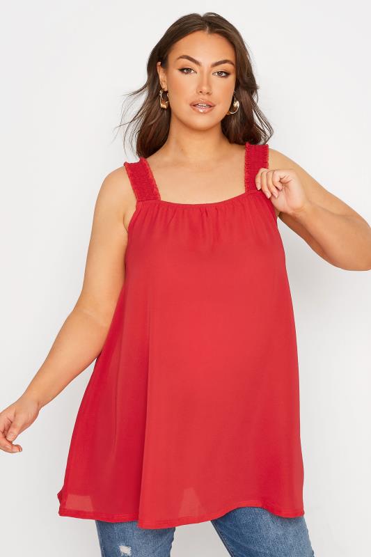 Plus Size  LIMITED COLLECTION Curve Red Shirred Strap Vest Top