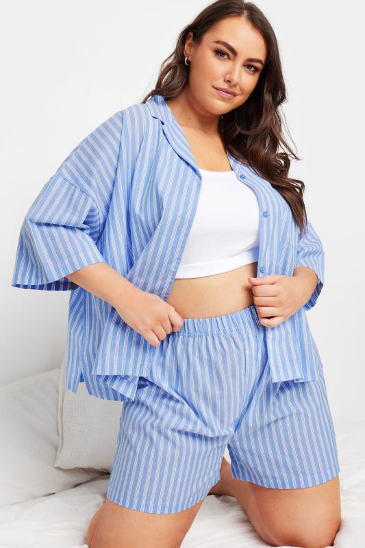 YOURS Plus Size Blue Stripe Pyjama Shorts | Yours Clothing 2
