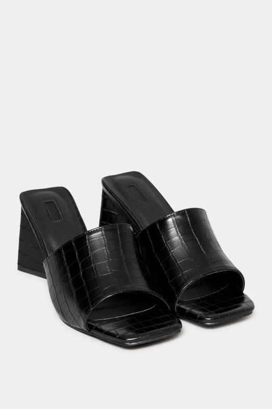 LIMITED COLLECTION Black Triangular Heeled Croc Mules In Wide E Fit & Extra Wide EEE Fit  2