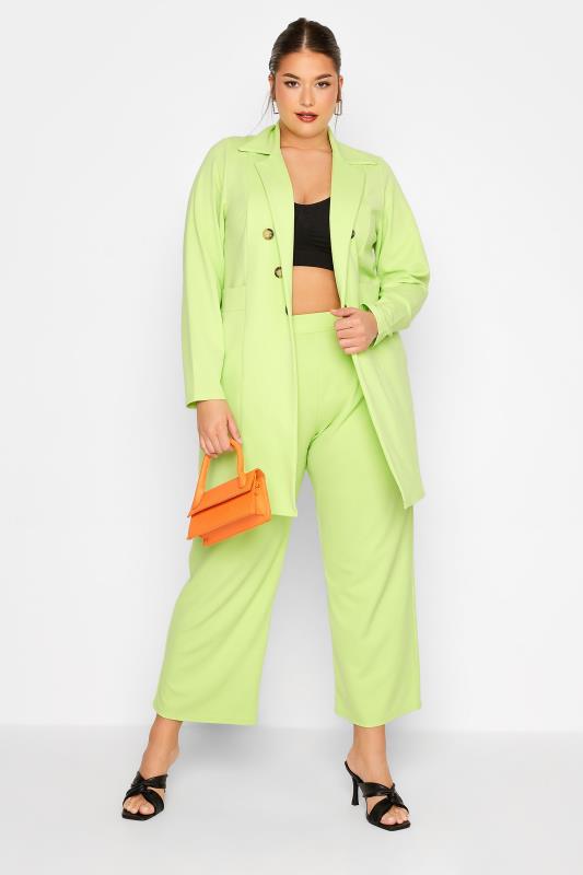 LIMITED COLLECTION Plus Size Lime Green Wide Leg Trousers | Yours Clothing  2