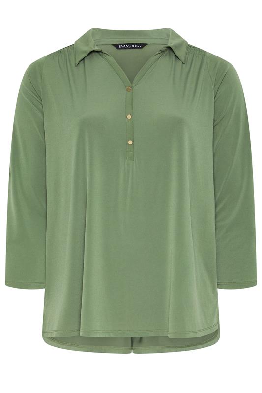 EVANS Plus Size Khaki Green Long Sleeve Blouse | Evans  5