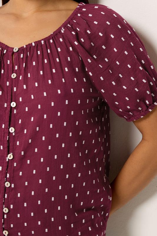 M&Co Petite Berry Purple Dobby Short Sleeve Blouse | M&Co  4