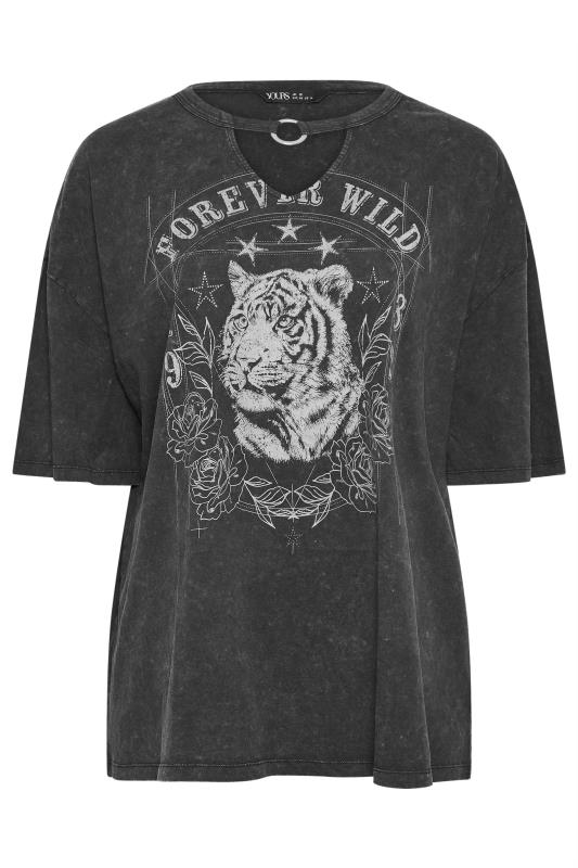 YOURS Plus Size Charcoal Grey 'Forever Wild' Print Ring Detail T-Shirt | Yours Clothing  6