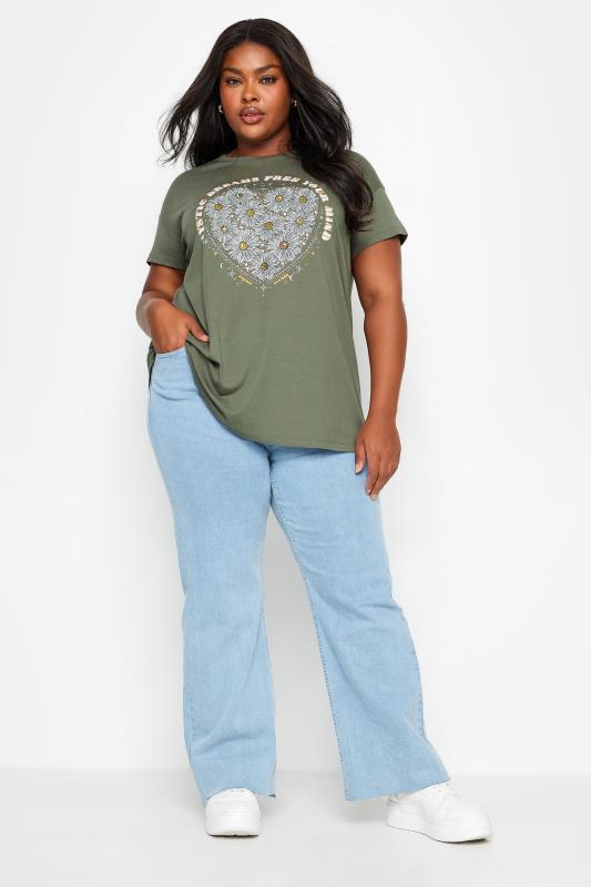 YOURS Plus Size Khaki Green 'Mystic Dreams' Slogan T-Shirt | Yours Clothing 2