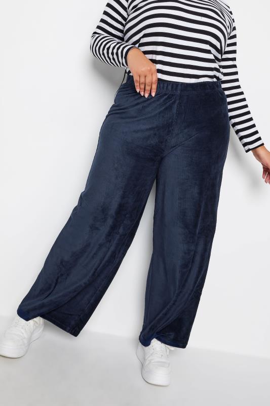 Plus Size  YOURS Curve Navy Blue Cord Wide Leg Trousers