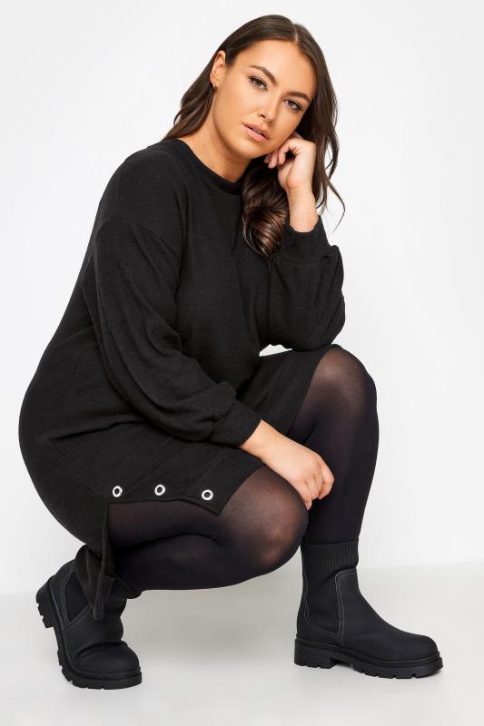 YOURS Plus Size Black Eyelet Detail Soft Touch Jumper Dress | Yours Clothing 4