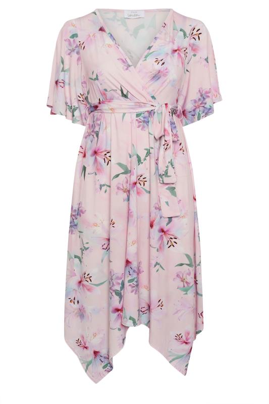 YOURS LONDON Plus Size Light Pink Floral Print Hanky Hem Wrap Dress | Yours Clothing 6