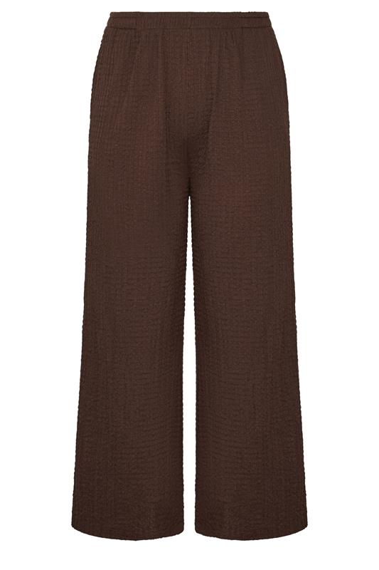 YOURS Plus Size Brown Bubble Texture Wide Leg Trousers | Yours Clothing 5