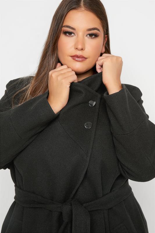 Plus Size Black Belted Wrap Coat | Yours Clothing 4