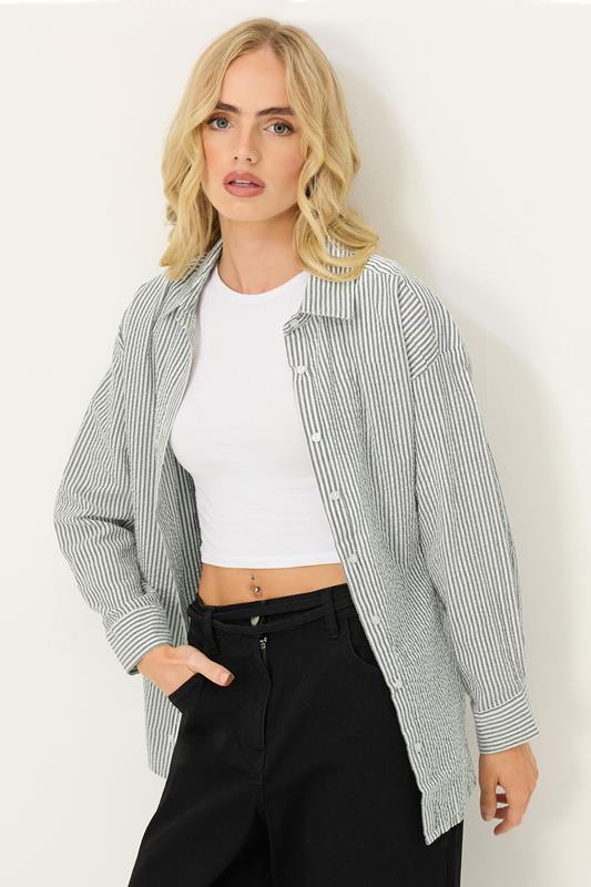 PixieGirl Petite Women's Grey Stripe Long Sleeve Shirt | PixieGirl 1