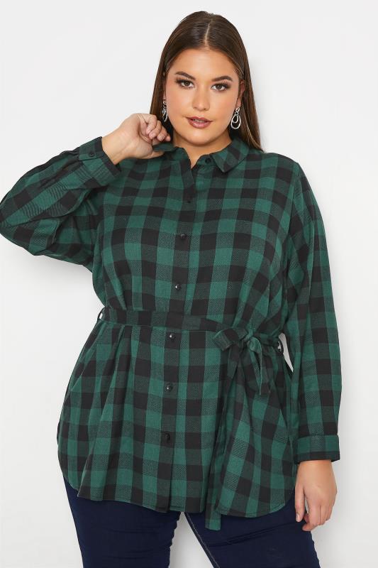 LIMITED COLLECTION Forest Green Gingham Tie Waist Shirt_A.jpg