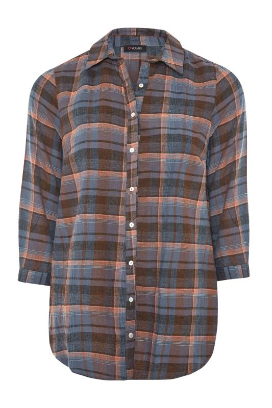 Plus Size Blue & Brown Check Boyfriend Shirt | Yours Clothing 6