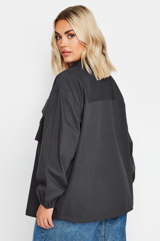 YOURS Plus Size Charcoal Grey Utility Bomber Jacket | Yours Clothing  3