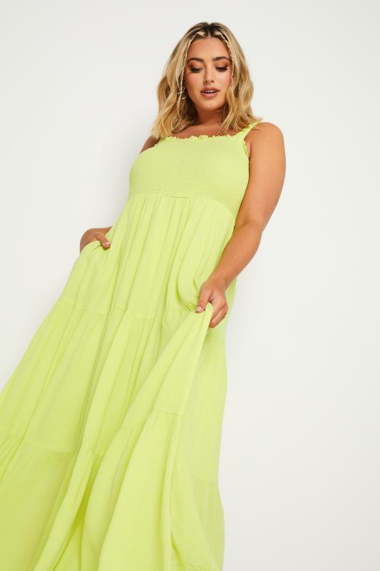  Tallas Grandes YOURS Curve Lime Green Shirred Strappy Sundress
