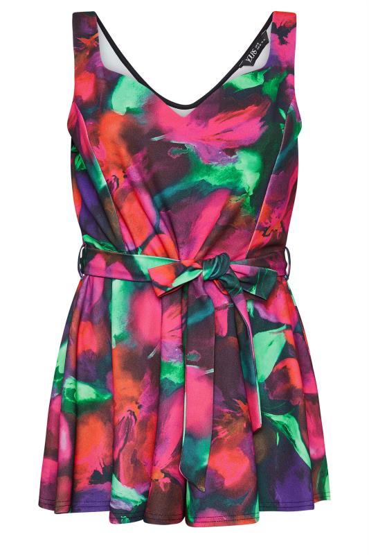 YOURS LONDON Plus Size Pink Abstract Floral Print Sleeveless Peplum Top | Yours Clothing 5