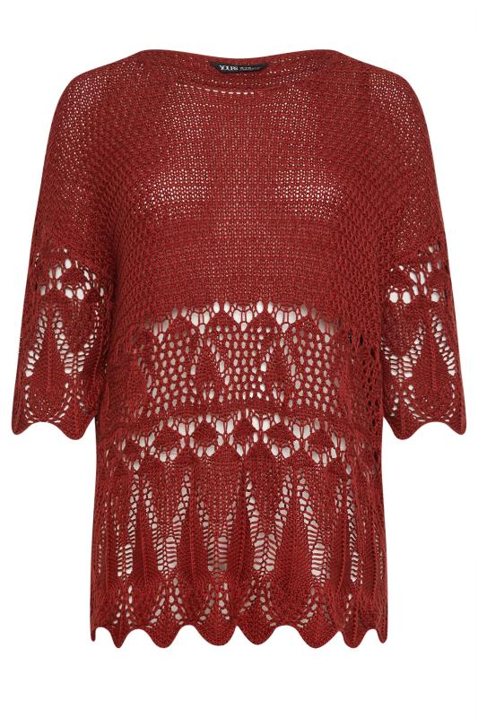 YOURS Plus Size Red Crochet Detail Jumper | Yours Clothing 7