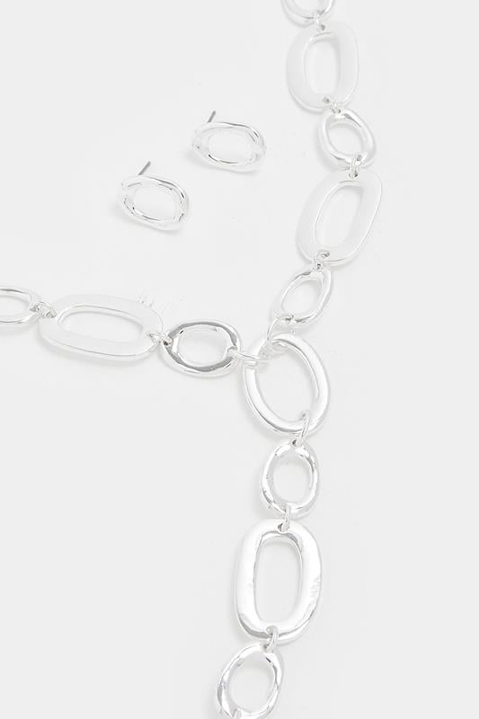 Silver Tone Link Lariat Necklace & Earring Set | Yours Clothing 2