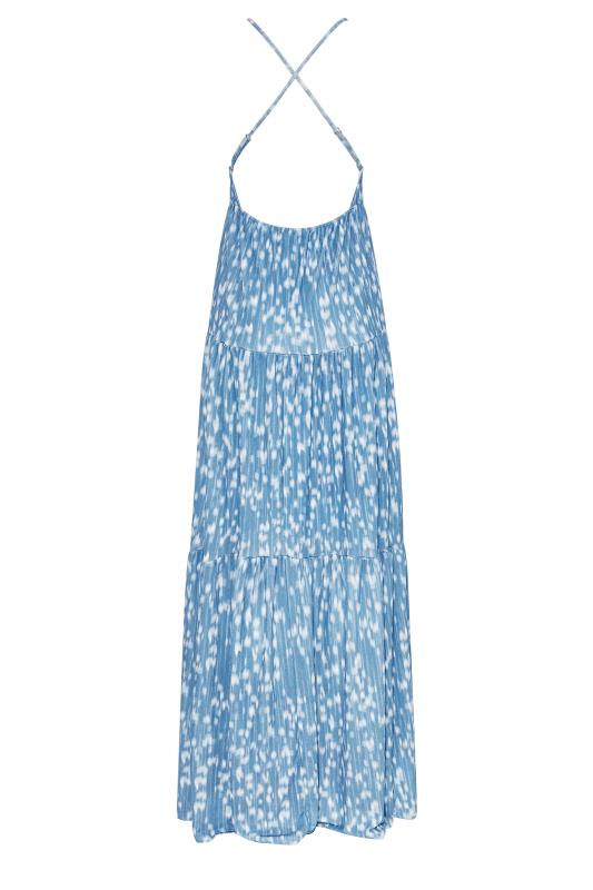 LTS Tall Blue Spot Print Cross Back Tiered Maxi Dress 8