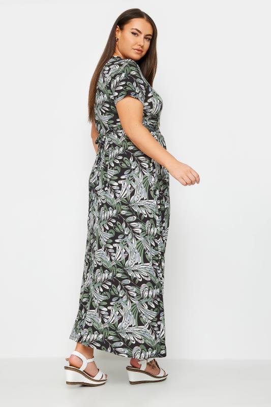 YOURS Curve Black & Green Leaf Print Wrap Maxi Dress | Yours Clothing 3