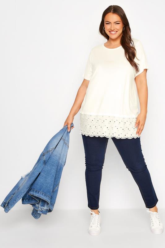 Plus Size White Lace Trim T-Shirt | Yours Clothing 2