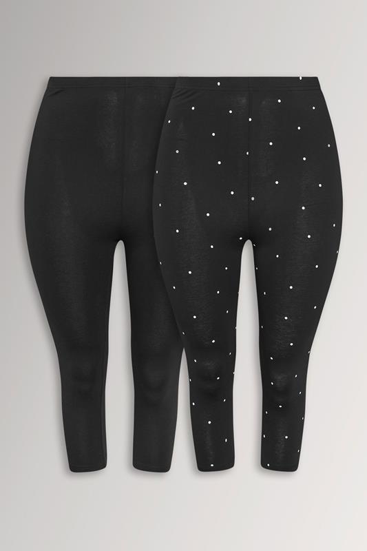  YOURSET 2 PACK Curve Black Polka Dot Crop Leggings