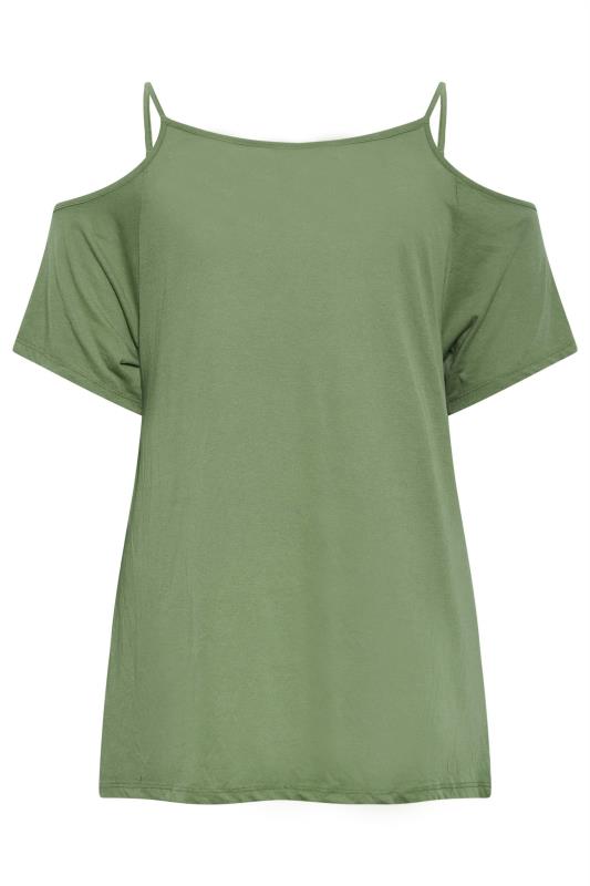 YOURS Curve Plus Size 2 PACK Black & Khaki Green Cold Shoulder T-Shirts | Yours Clothing  11