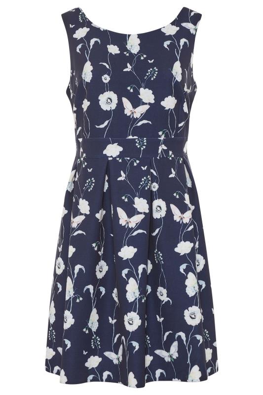 Navy Sleeveless Floral Skater Dress | Yours Clothing