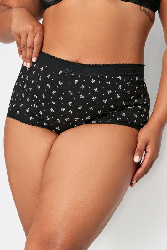 YOURS 5 PACK Plus Size Black & Pink Bow Print High Waisted Full Briefs | Yours Clothing 2
