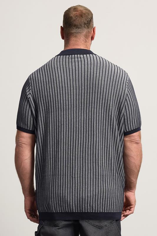 BadRhino Big & Tall Navy Blue Knitted Stripe Shirt | BadRhino 4