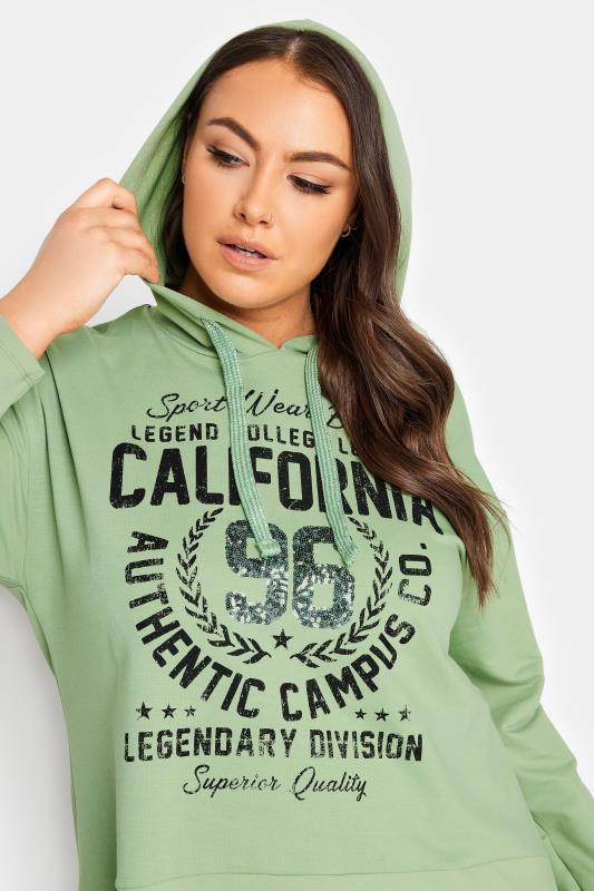 YOURS Curve Green 'California' Slogan Longline Hoodie | Yours Clothing 4