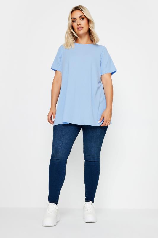 YOURS Plus Size Light Blue Short Sleeve Ribbed T-Shirt | Yours Clothing  2