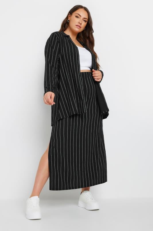 YOURS Plus Size Black Textured Pinstripe Shirt | Yours Clothing  3