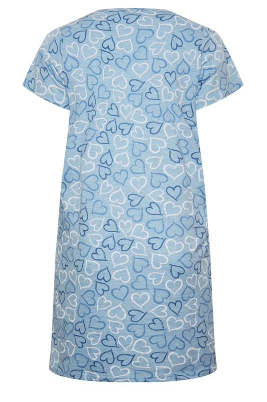 YOURS Curve Blue Heart Placket Nightdress | Yours Clothing 6