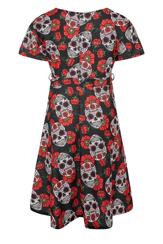 Plus Size YOURS LONDON Black Skull Print Wrap Halloween Midi Dress | Yours Clothing 7