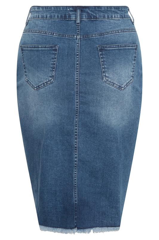 Plus Size Blue Denim Stretch Distressed Midi Skirt | Yours Clothing 6