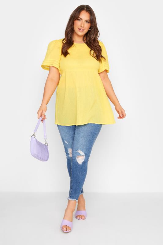 LIMITED COLLECTION Curve Lemon Yellow Shirred Smock Top 2