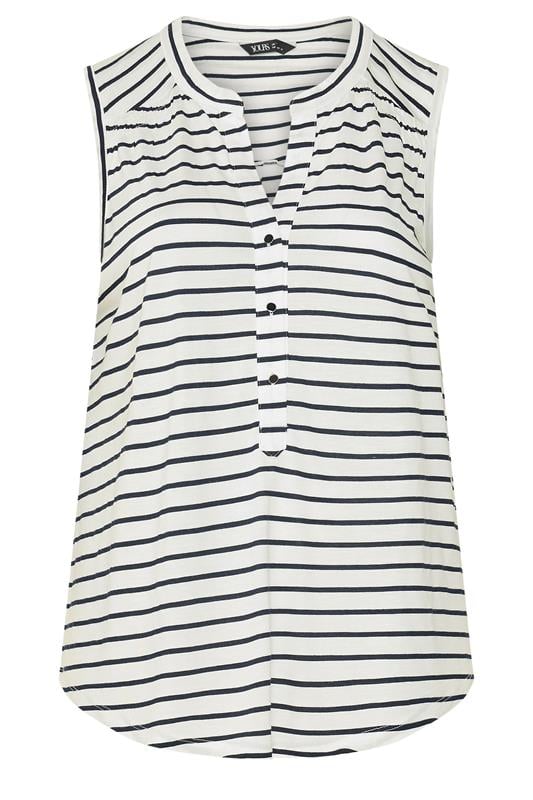 YOURS Plus Size White Stripe Notch Neck Top | Yours Clothing 5