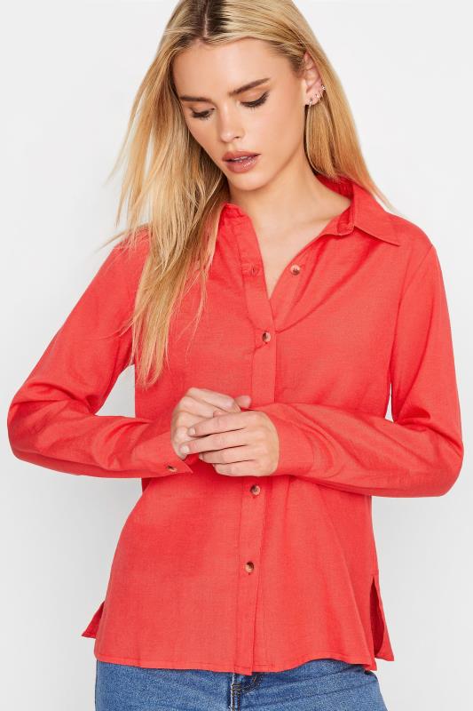 Petite Coral Orange Linen Blend Shirt  | PixieGirl 4