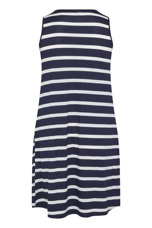 Curve Navy Blue Stripe Sleeveless Drape Pocket Midi Dress 7