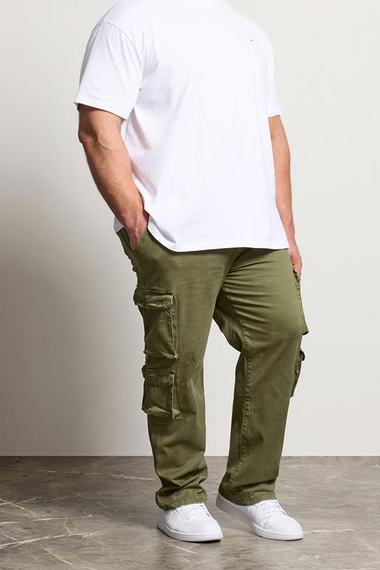 BadRhino Big & Tall Olive Green Acid Wash Double Pocket Cargo Trousers | BadRhino 1