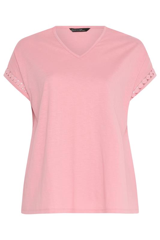 EVANS Plus Size Pink Crochet Trim T-Shirt | Evans  5