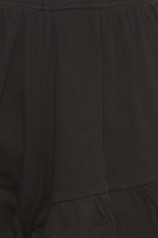 YOURS Plus Size Black Frill Ribbed Cotton Pyjama Shorts | Yours Clothing 4