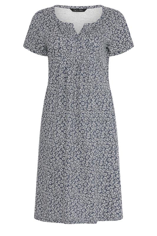 M&Co Navy Blue Ditsy Floral Henley Cotton Midi Dress | M&Co 5