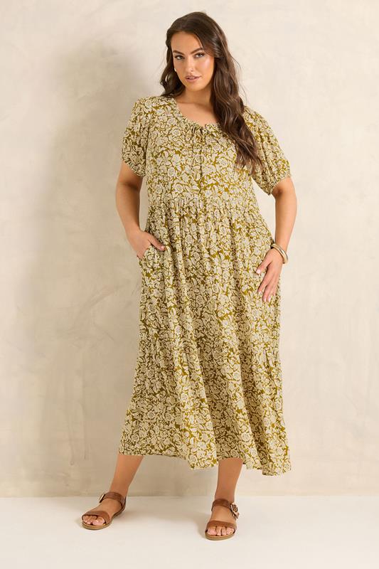 EVANS Curve Green Ditsy Floral Dress | Evans 1